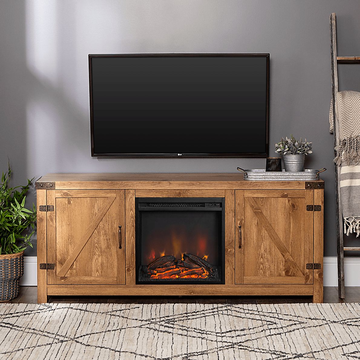 Gloxina Brown 58 in. Console, With Electric Fireplace - Rooms To Go