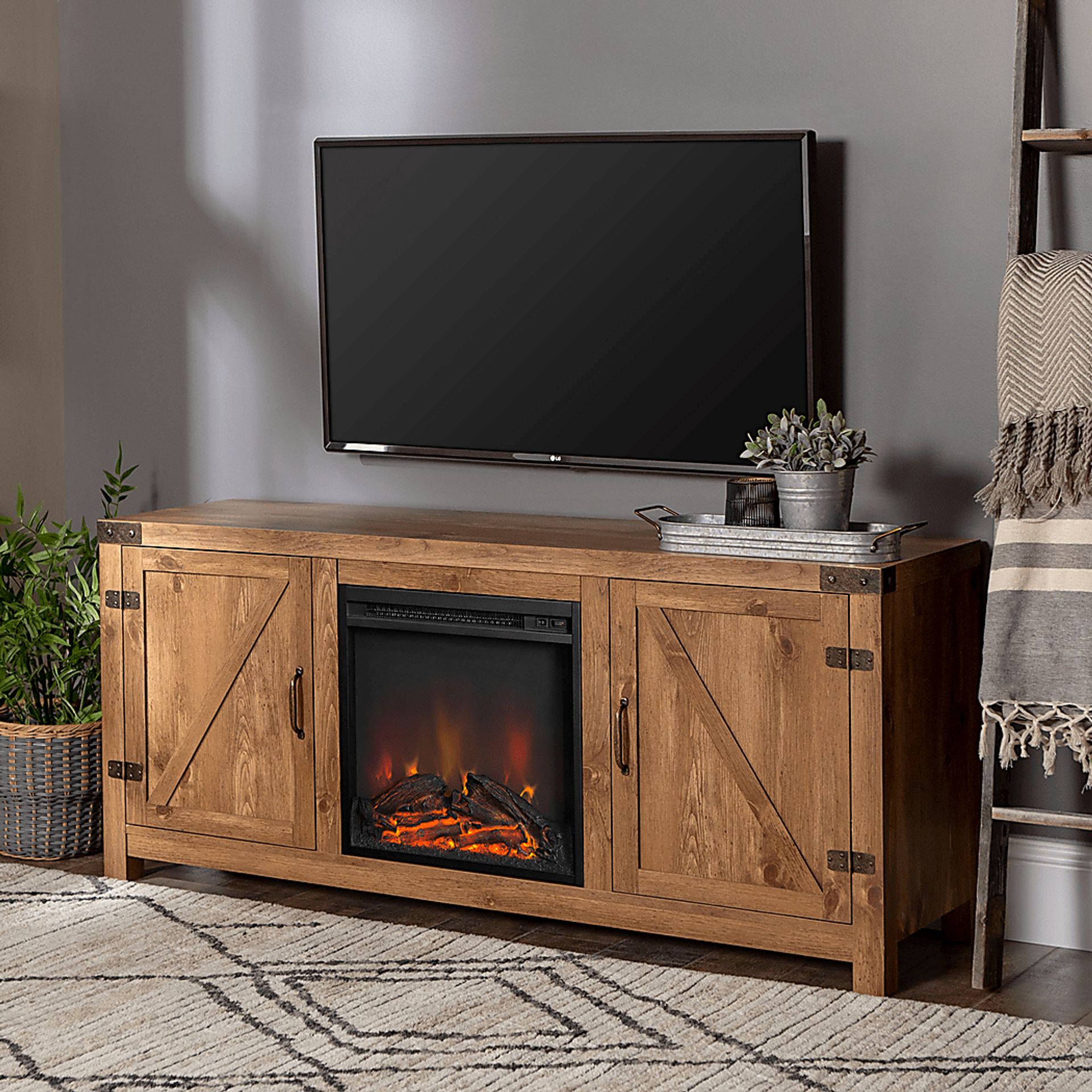 Gloxina Brown 58 in. Console, With Electric Fireplace - Image 5