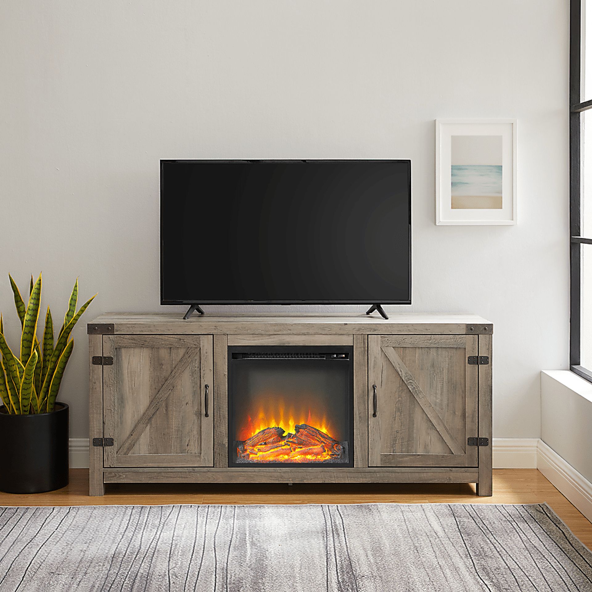 Gloxina Gray 58 in. Console, With Electric Fireplace - Image 4