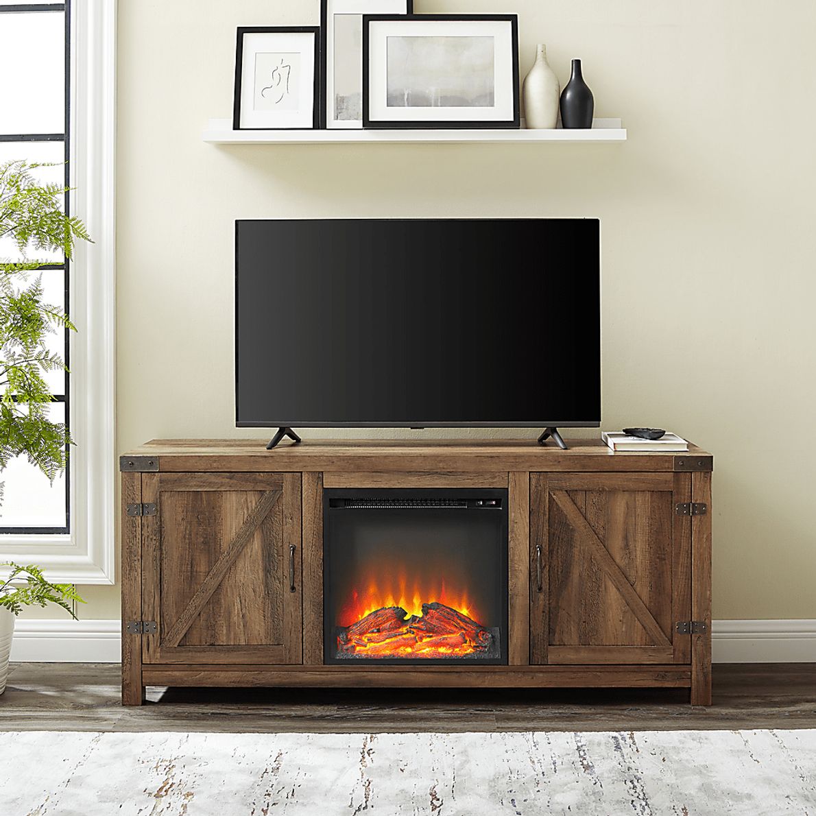 Gloxina Oak 58 in. Console, With Electric Fireplace - Rooms To Go