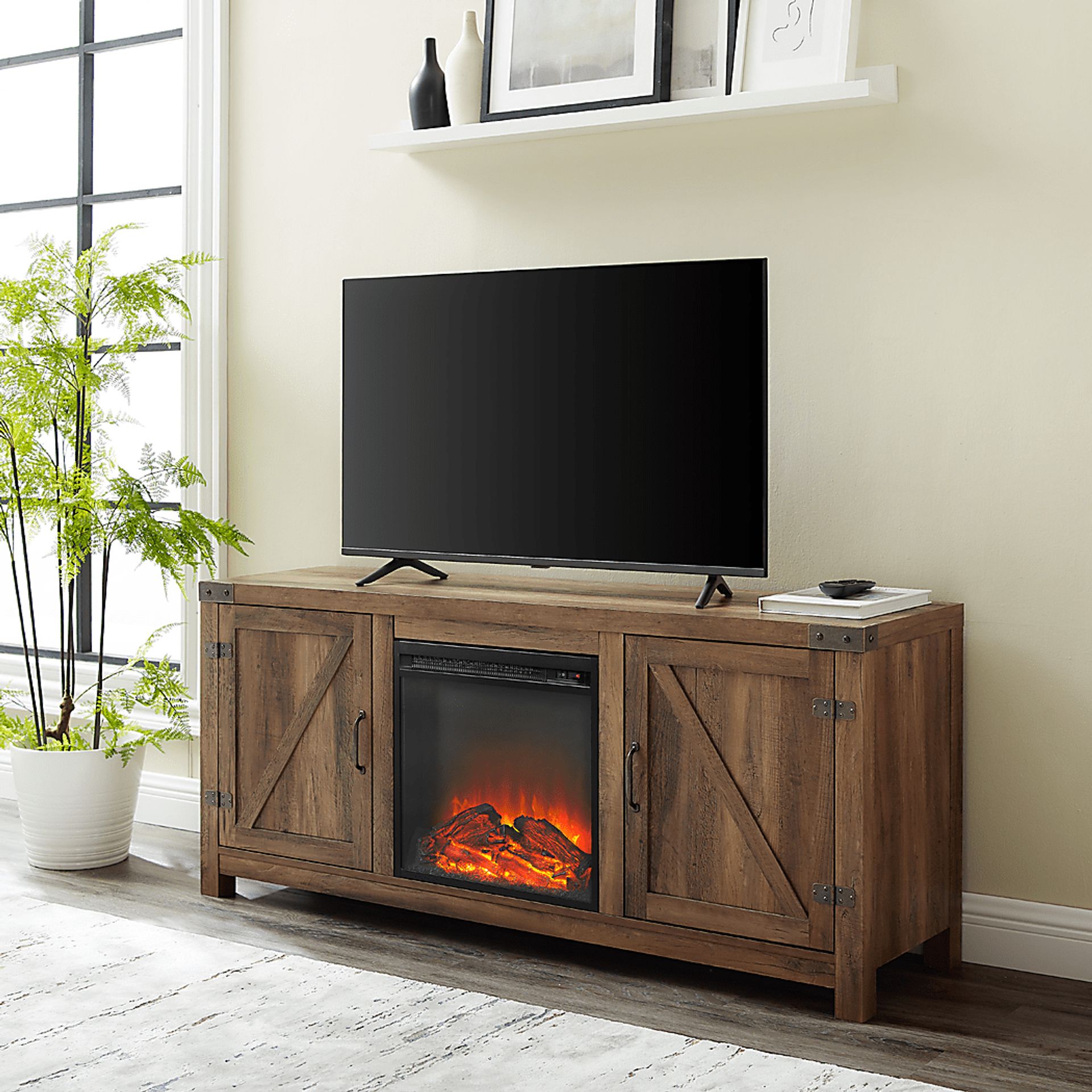 Gloxina Oak 58 in. Console, With Electric Fireplace - Image 5