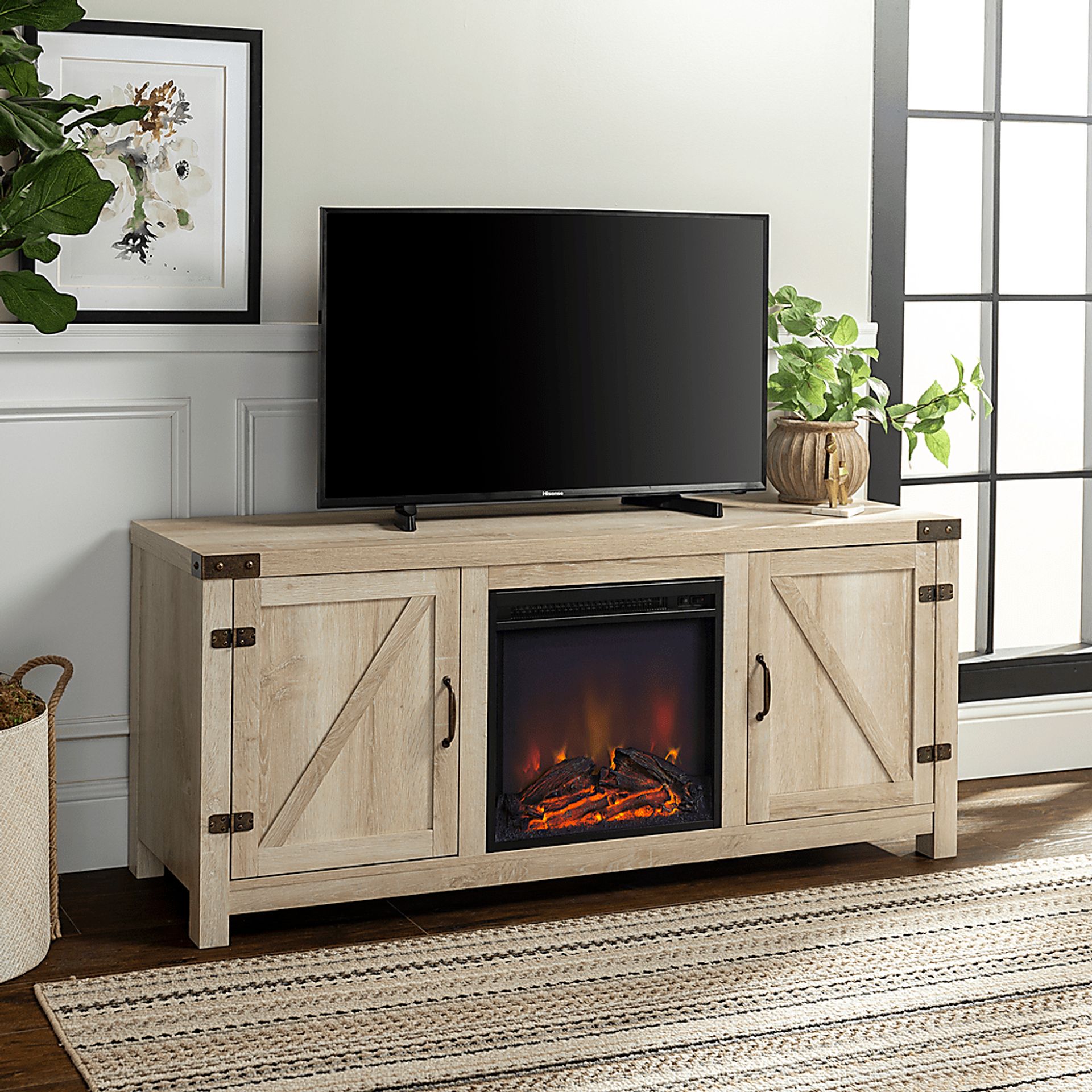 Gloxina White 58 in. Console, With Electric Fireplace - Image 5