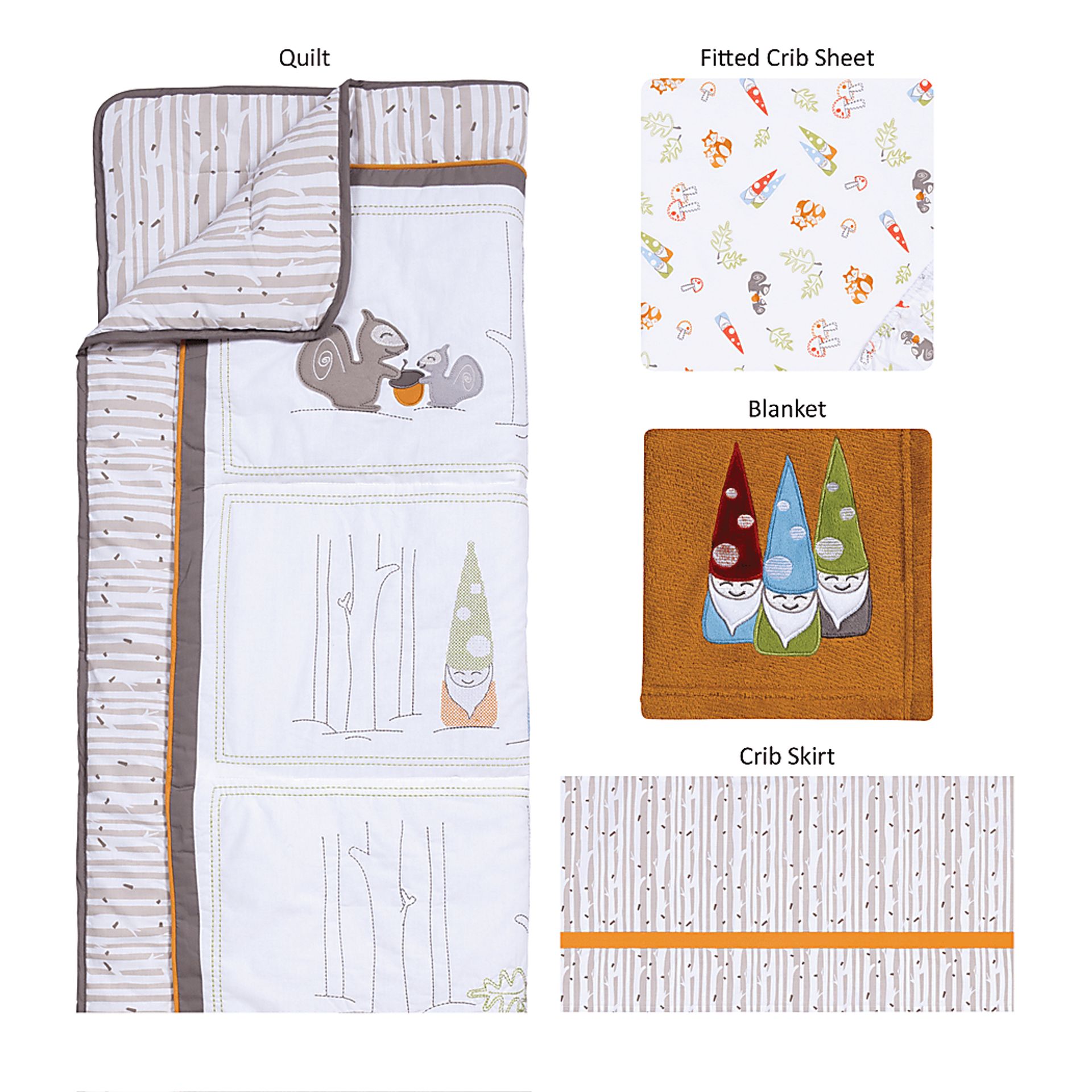 Gnome Trio White 4 Pc Baby Bedding Set - Image 2