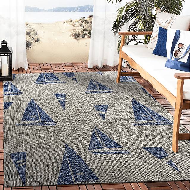 Godegan Gray/Navy 7'9 x 9'5 Indoor/Outdoor Rug - Thumbnail - Image 2