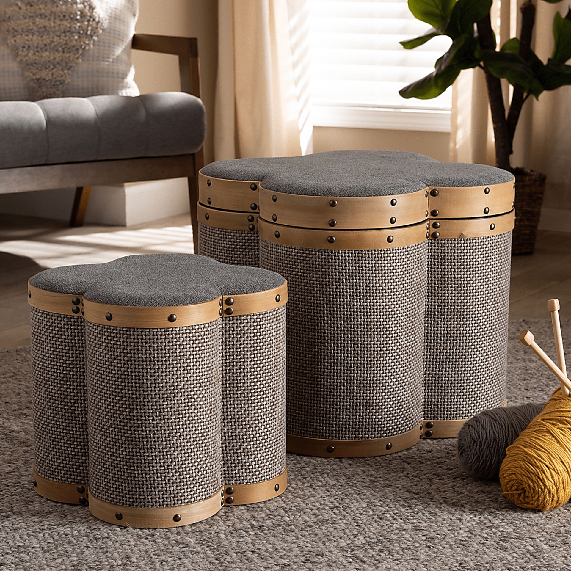 Godon Brown Ottoman, Set of 2 - Image 4
