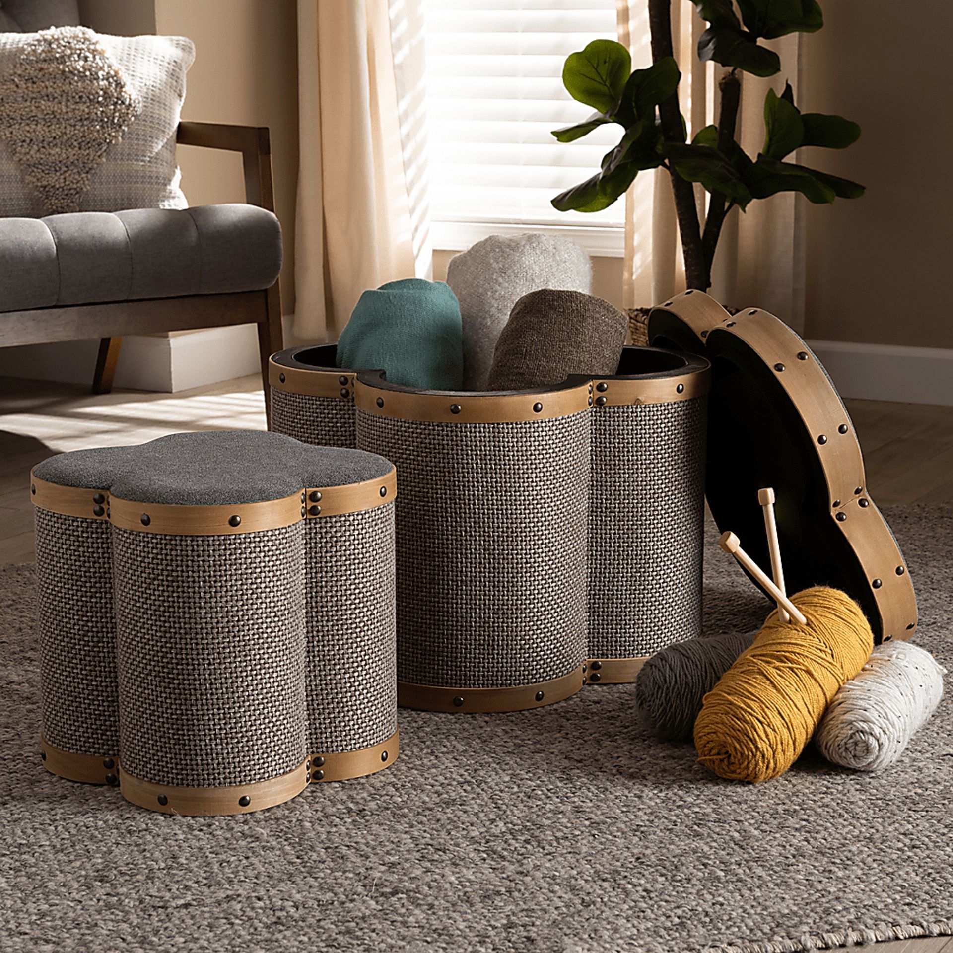 Godon Brown Ottoman, Set of 2 - Image 6
