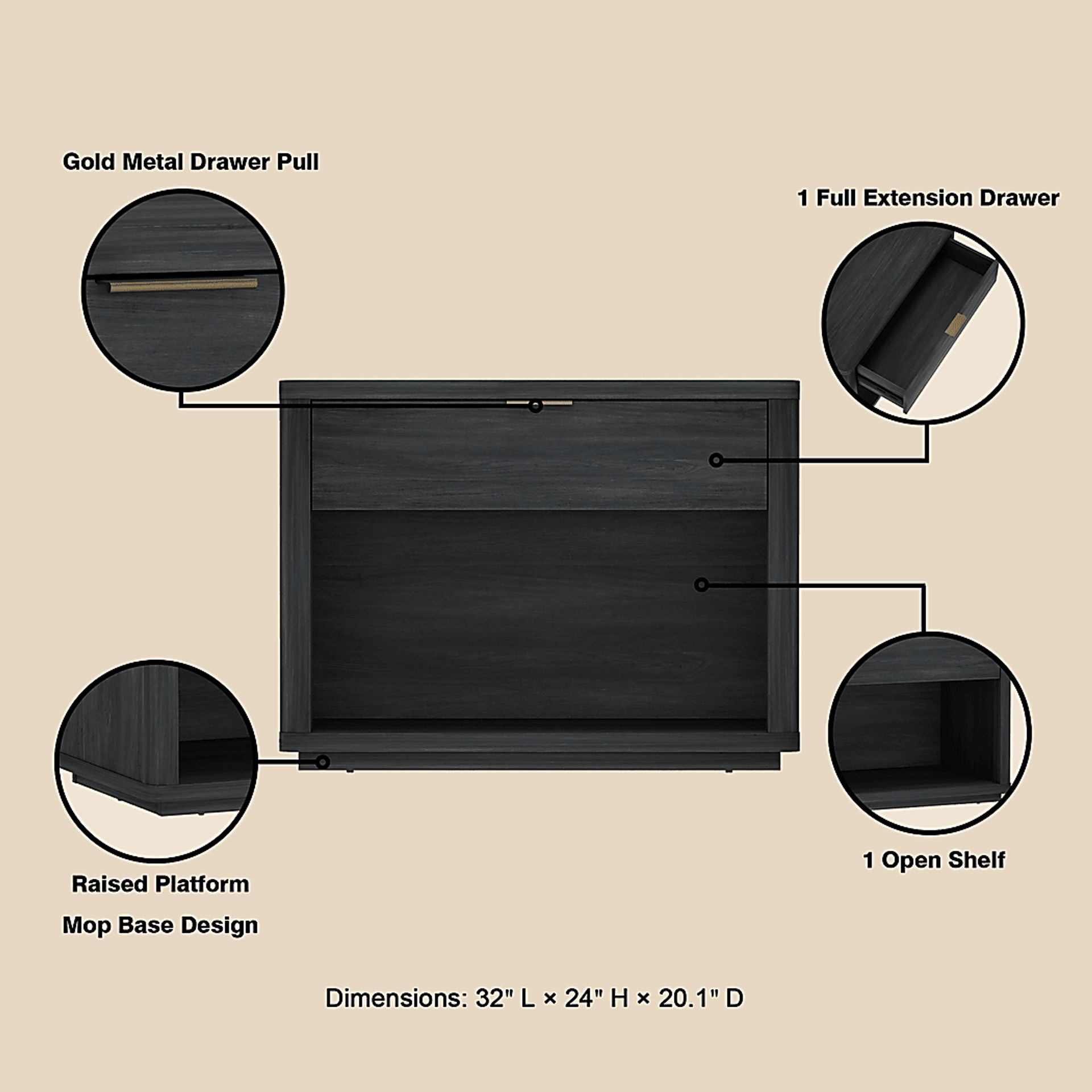 Golddale I Charcoal Gray Nightstand - Image 5