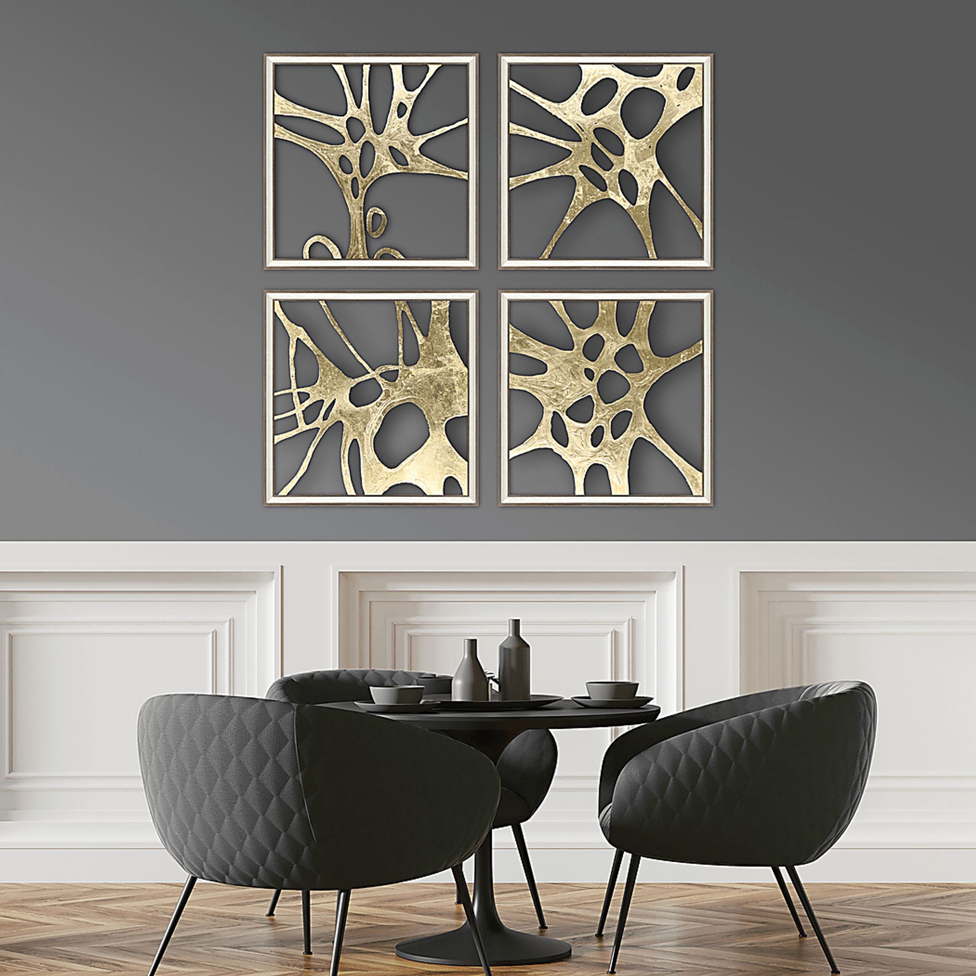 Golden Splash I Framed Artwork, Set of 4 - Image 2