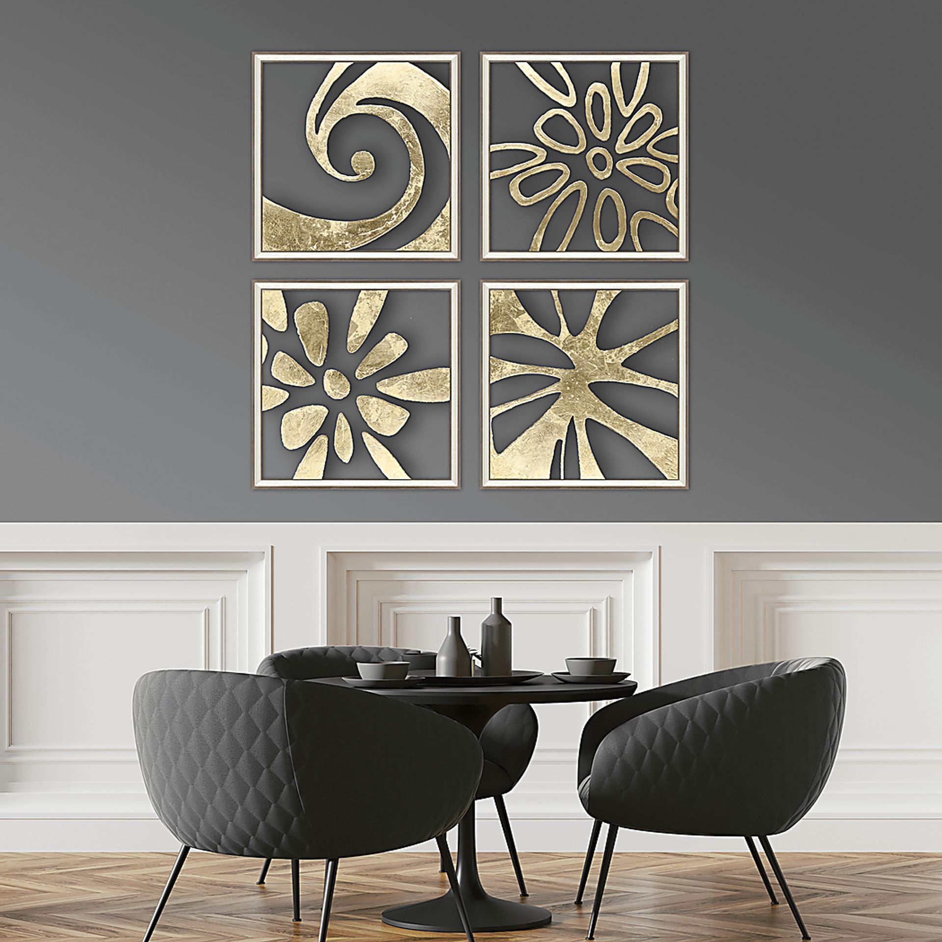 Golden Splash II Framed Artwork, Set of 4 - Image 2