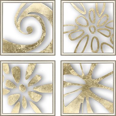 Golden Splash II Framed Artwork, Set of 4