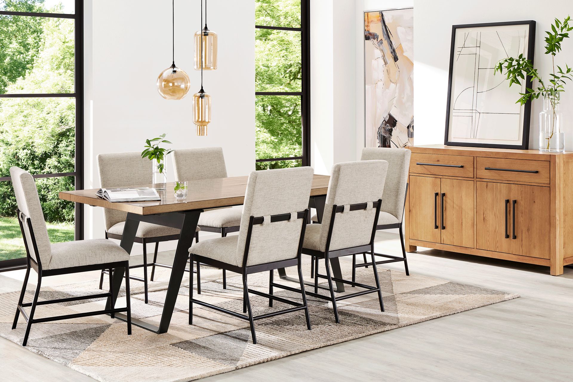 Grand Falls Natural Brown 7 Pc Dining Room with Upholstered Chairs - Image 1