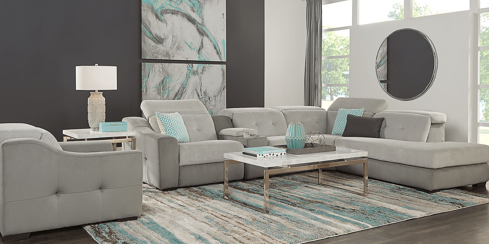 Grande Point Gray 6 Pc Power Reclining Sectional Living Room - Image 1