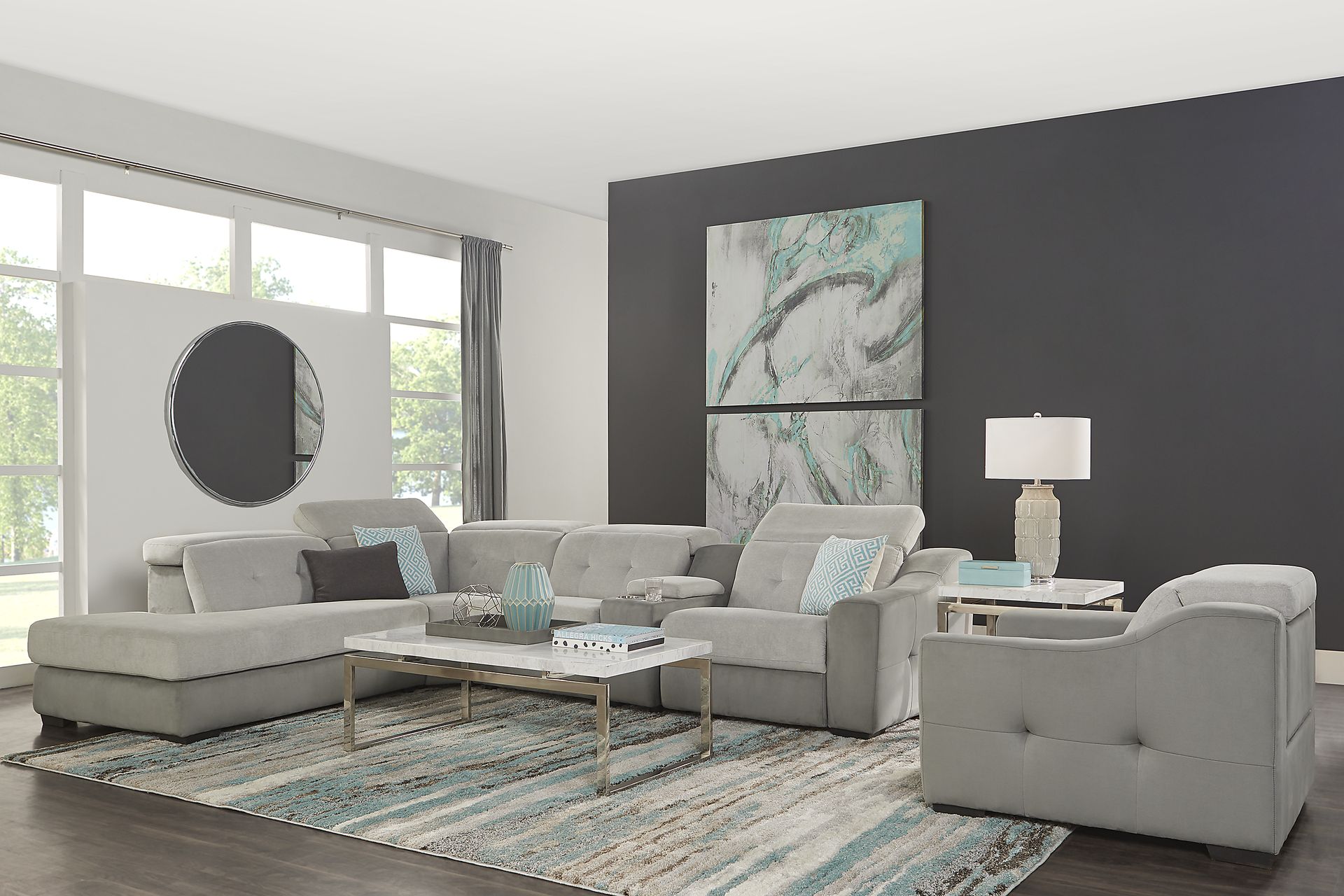 Grande Point Gray 6 Pc Power Reclining Sectional Living Room - Image 1
