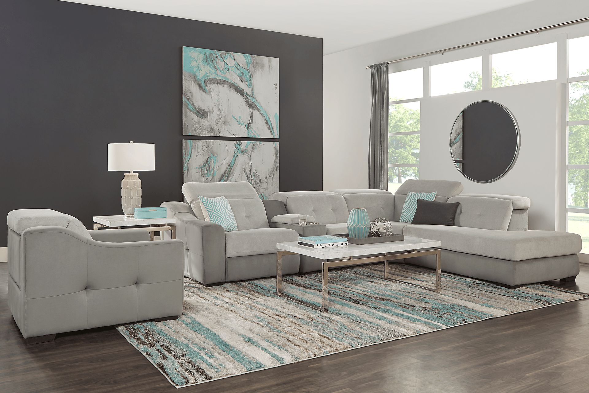 Grande Point Gray 5 Pc Dual Power Reclining Sectional - Image 2