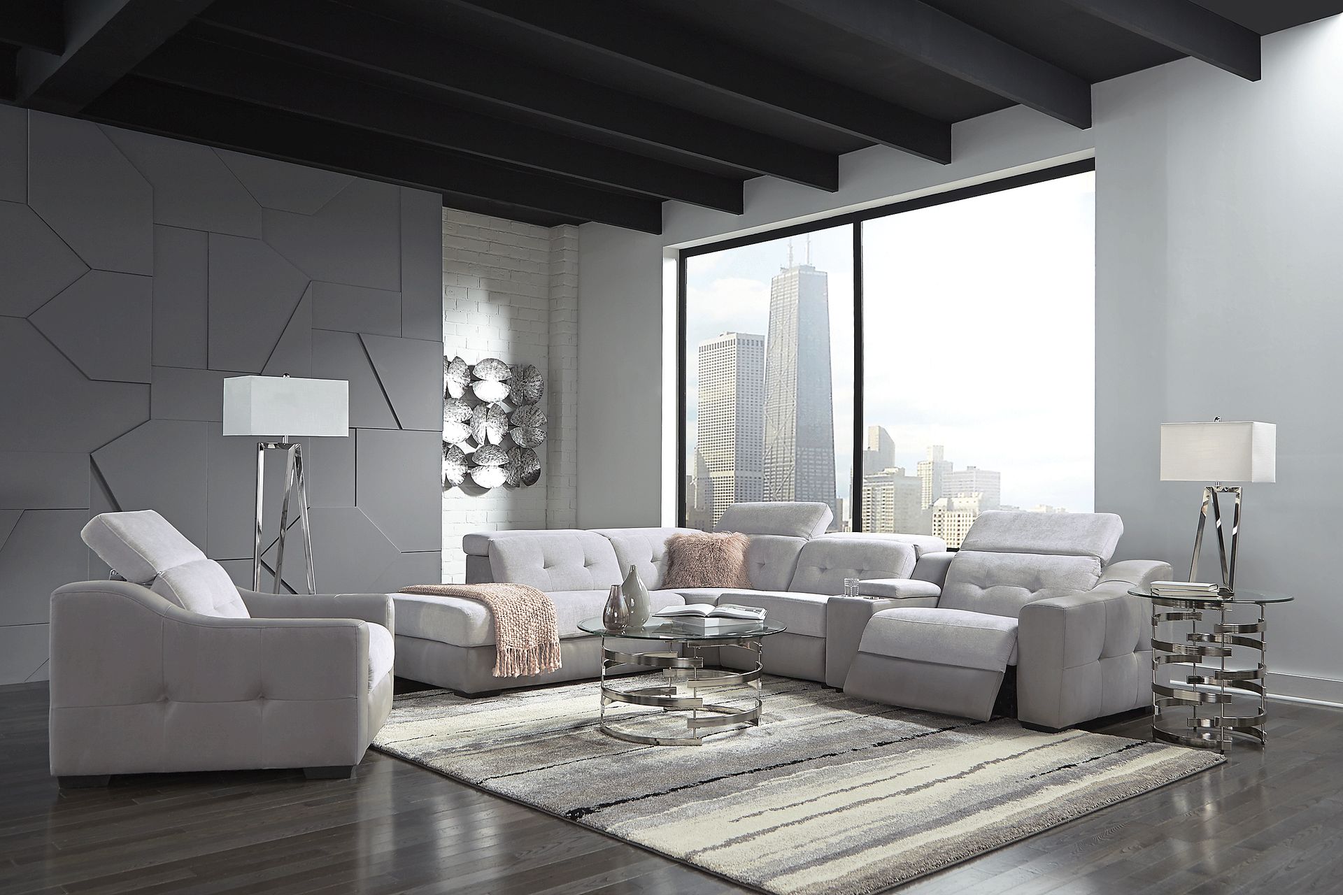 Grande Point Gray 5 Pc Dual Power Reclining Sectional - Image 2