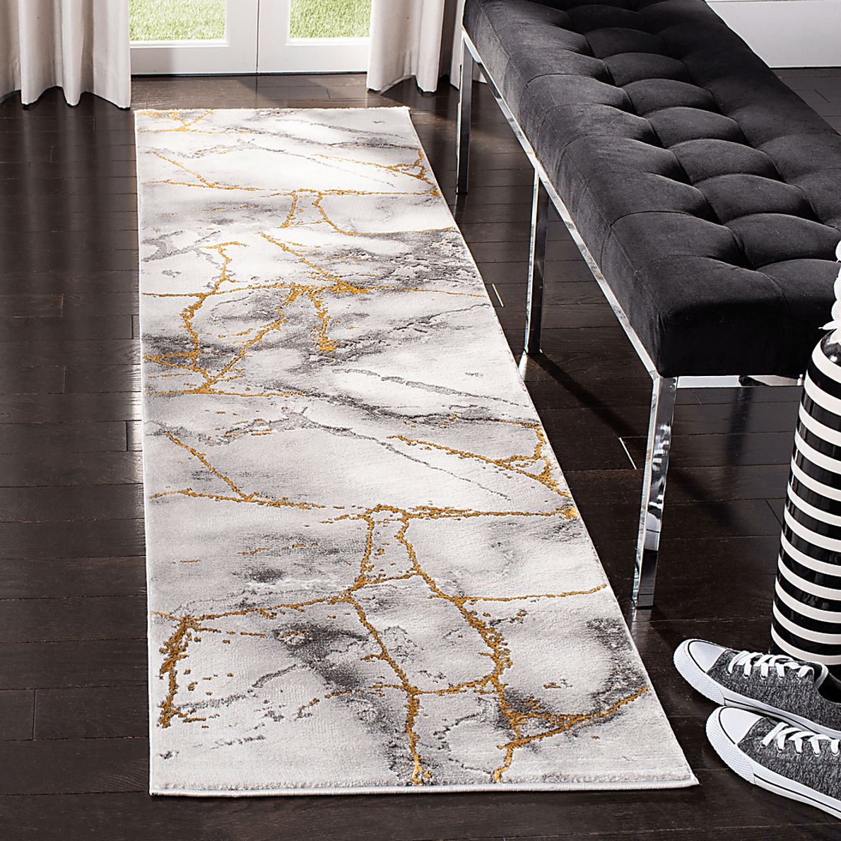 Cracked Marble Gray 2' x 8' Runner Rug - Rooms To Go