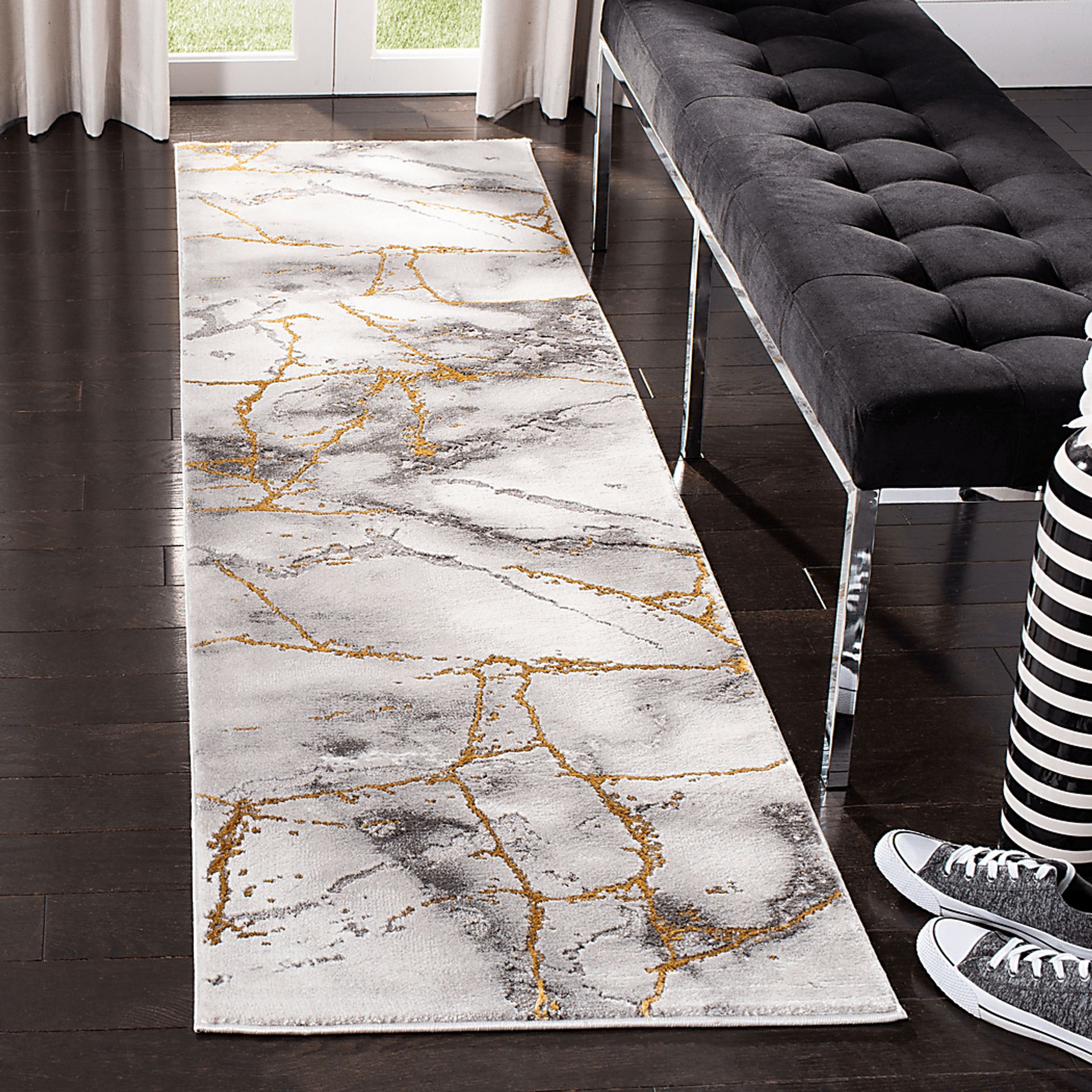 Cracked Marble Gray 2' x 8' Runner Rug - Image 3