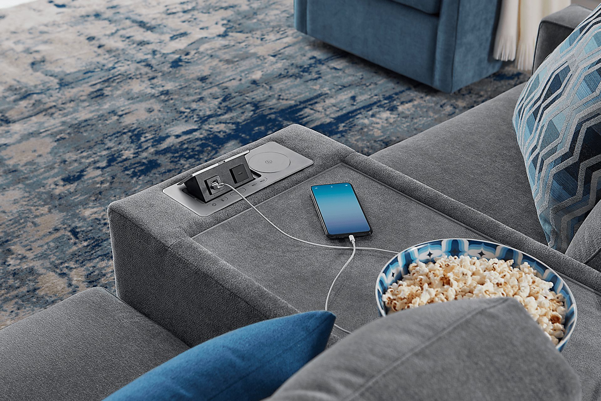 Gray 3 Pc Power Reclining ModularOne with Media Console - Image 8