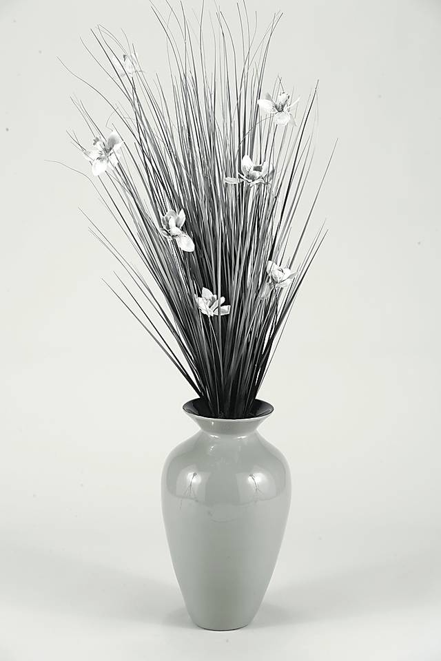 Gray Ting with Gray Blossoms in Spun Bamboo Vase - Thumbnail - Image 1