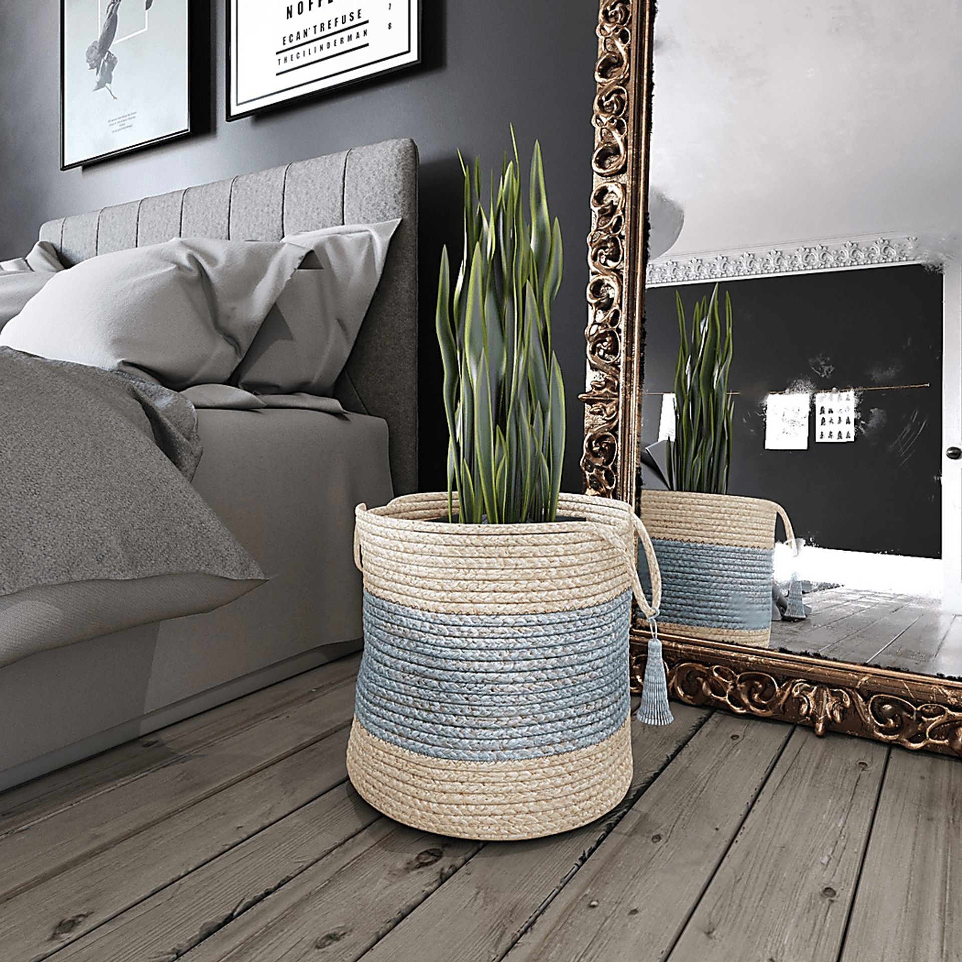 Grebella White/Light Blue 19 in. Basket - Image 2