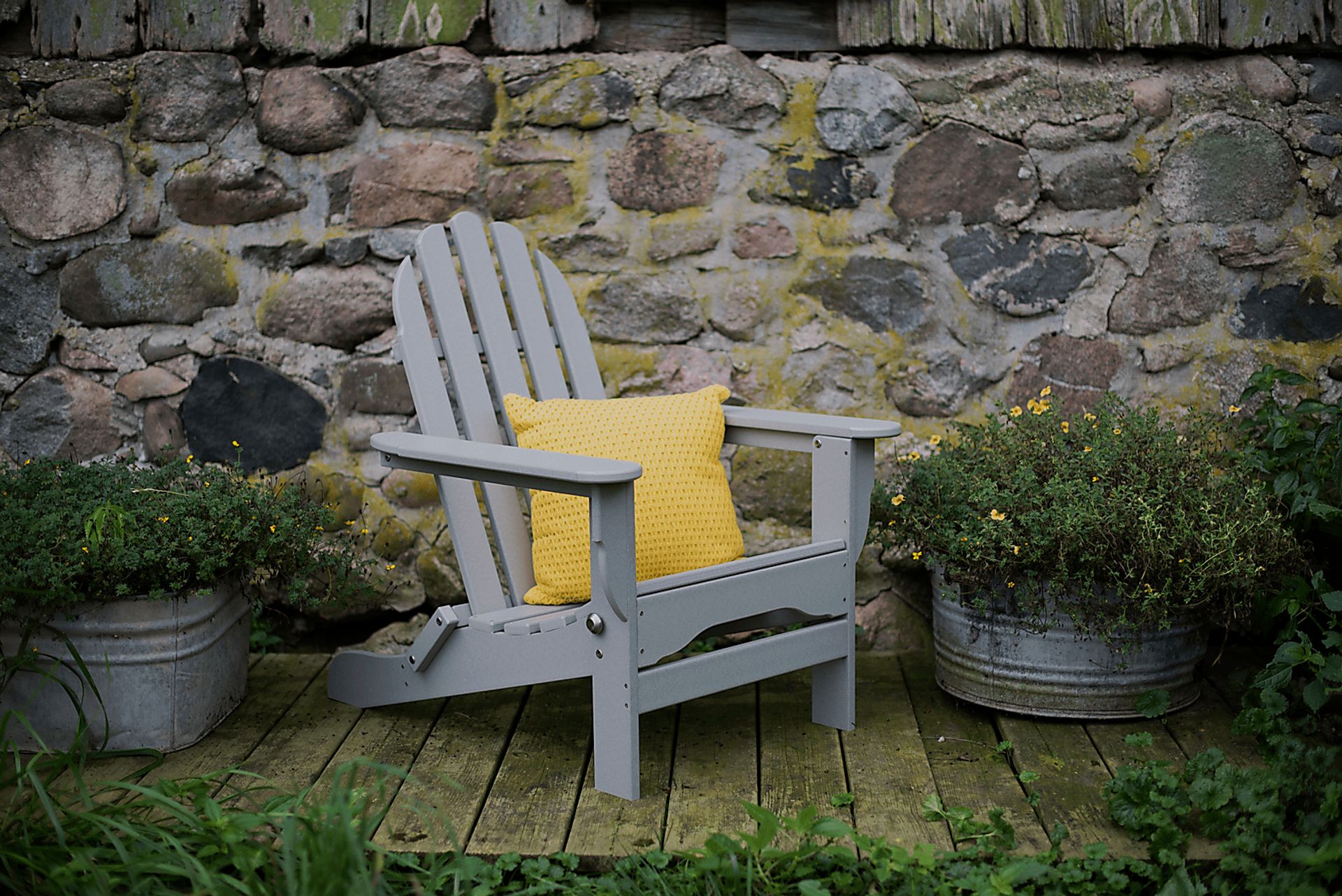 Greenport Traditional Light Gray Outdoor Adirondack Chair - Image 2