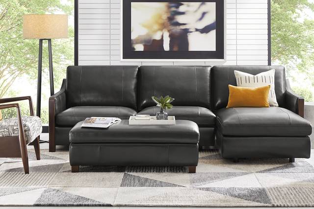 Greenwich Loft Black Leather 5 Pc Sectional Living Room - Thumbnail - Image 1
