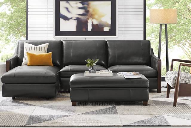 Greenwich Loft Black Leather 5 Pc Sectional Living Room - Thumbnail - Image 1