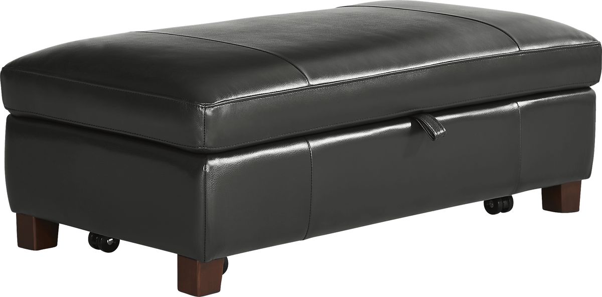 Greenwich Loft Black Leather Storage Ottoman | Rooms to Go