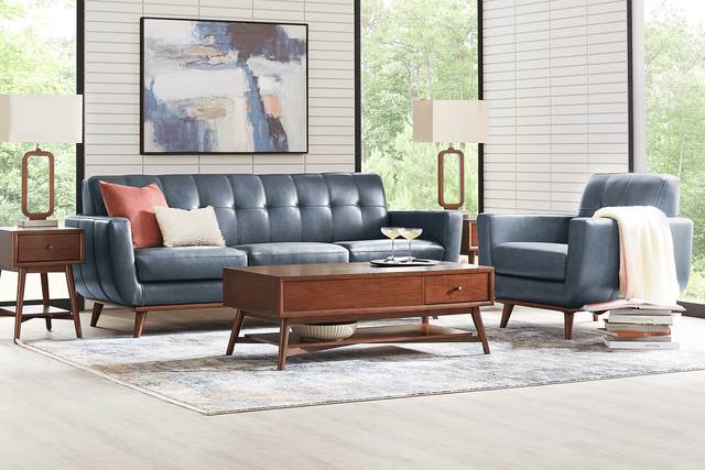 Greyson Blue Leather 2 Pc Living Room - Thumbnail - Image 1