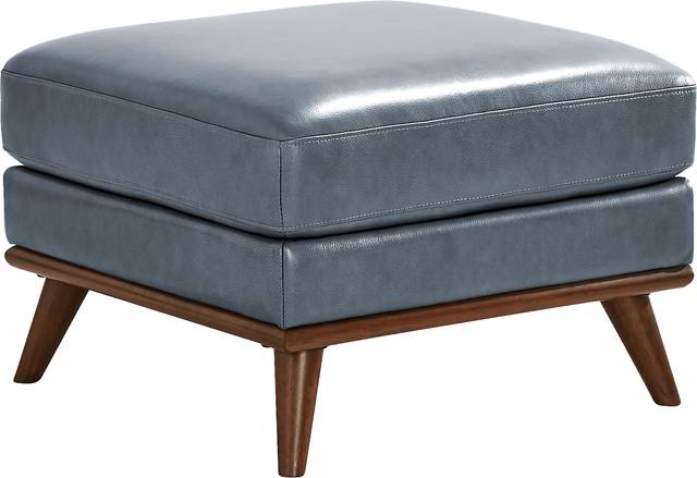 Greyson Blue Leather Ottoman - Thumbnail - Image 1