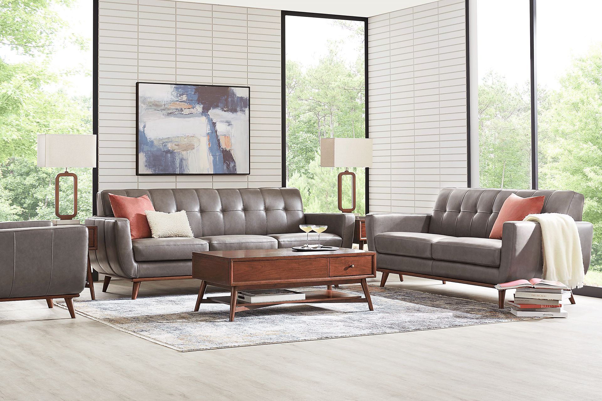 Greyson Gray Leather 5 Pc Living Room - Image 1