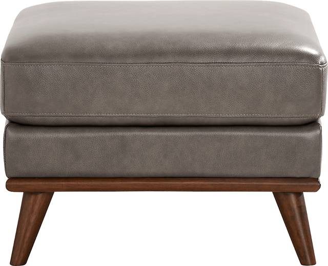 Greyson Gray Leather Ottoman - Thumbnail - Image 2