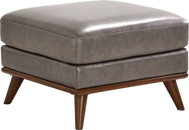 Greyson Gray Leather Ottoman - Thumbnail - Image 1