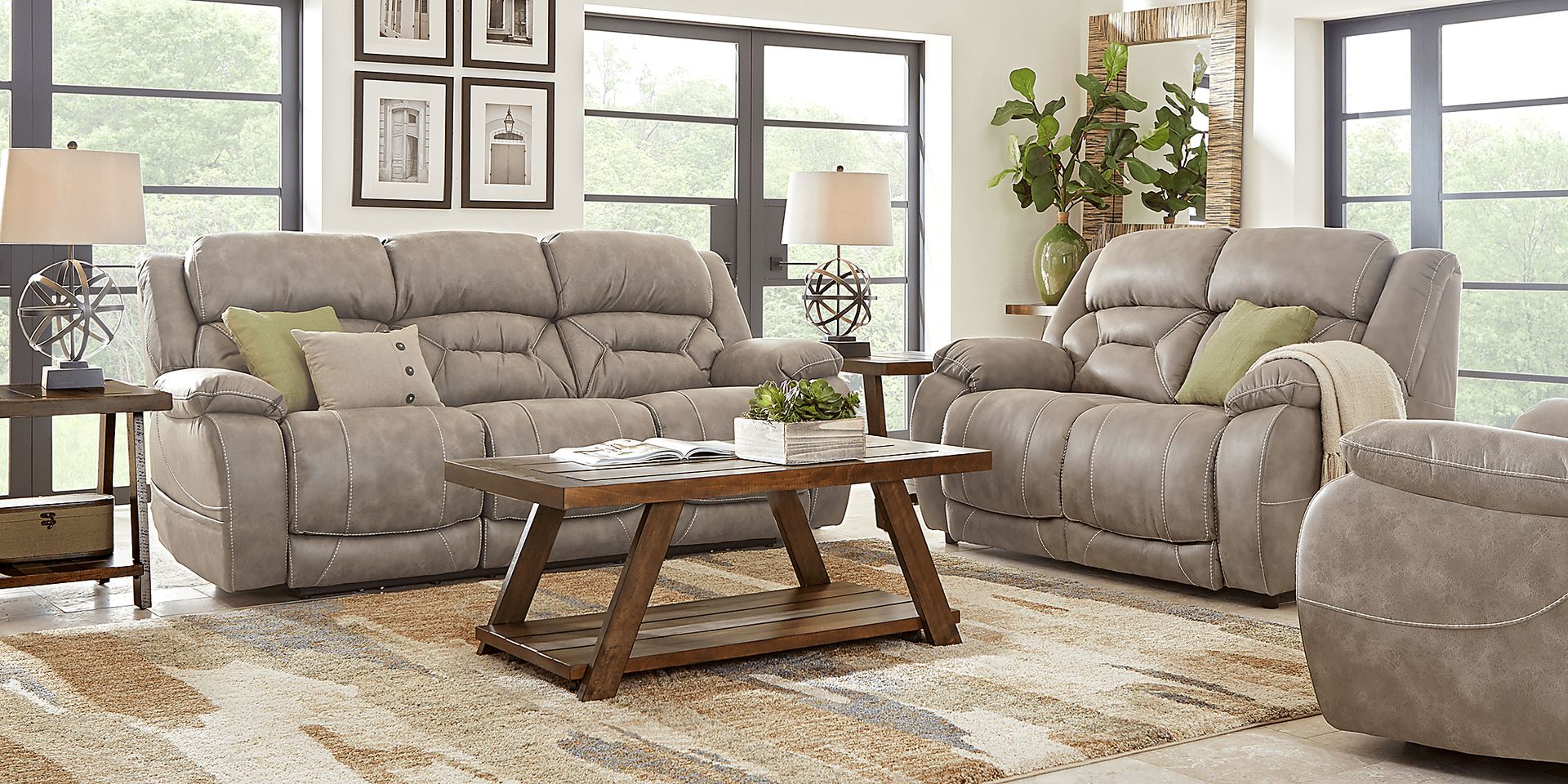 Griffin Valley Taupe 2 Pc Living Room with Triple Power Reclining Sofa - Image 1