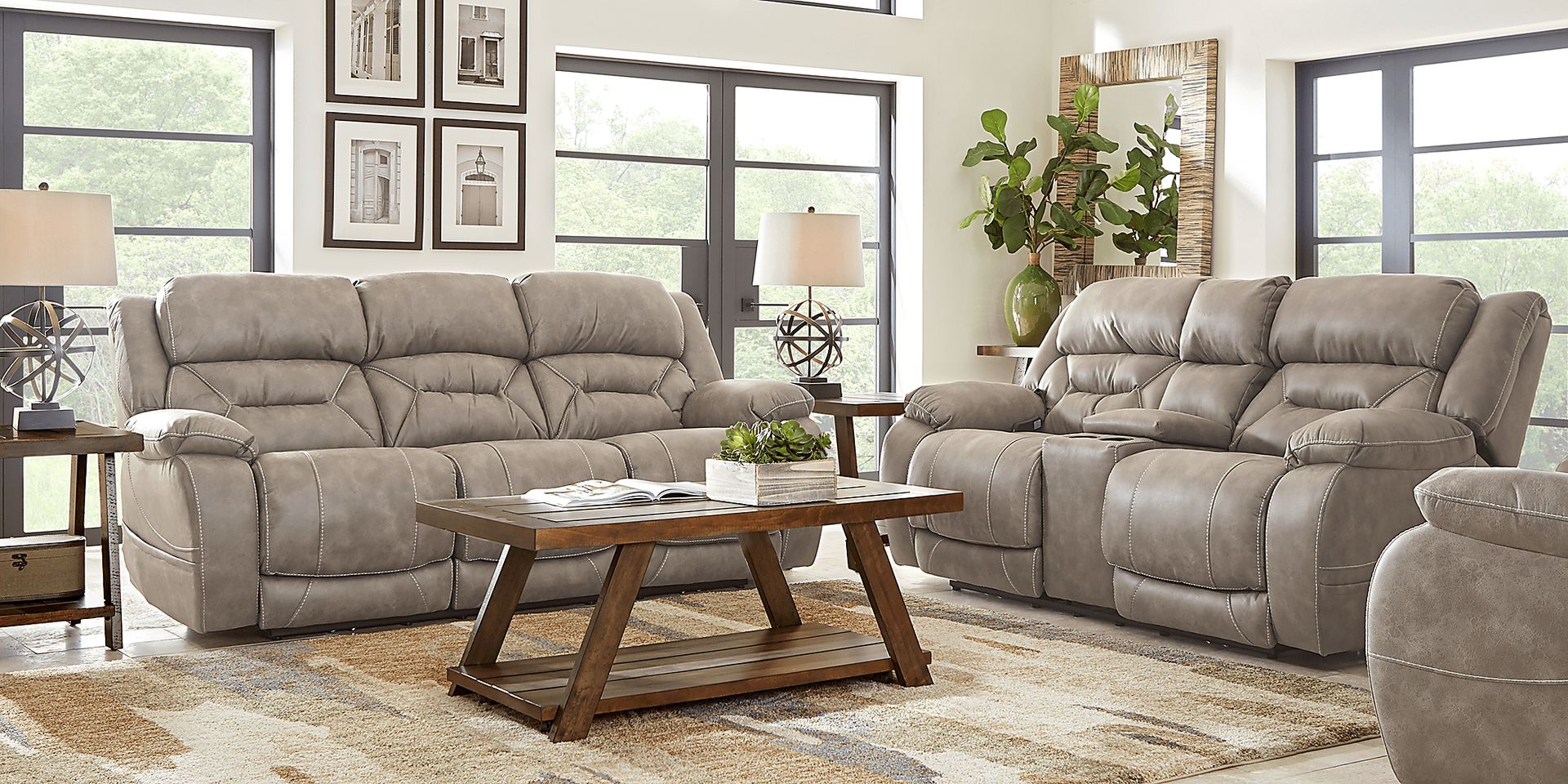 Griffin Valley Taupe 3 Pc Triple Power Reclining Living Room - Image 1