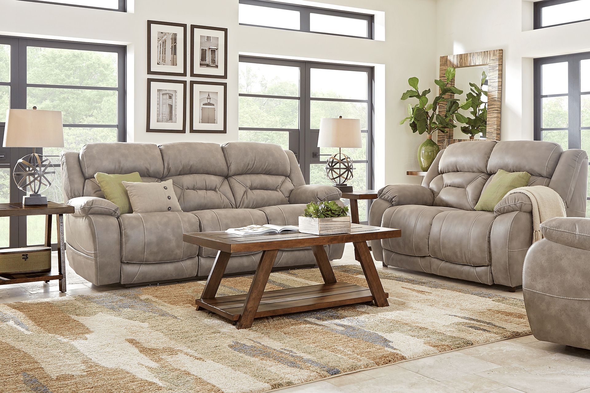 Griffin Valley Taupe 7 Pc Living Room with Triple Power Reclining Sofa - Image 1