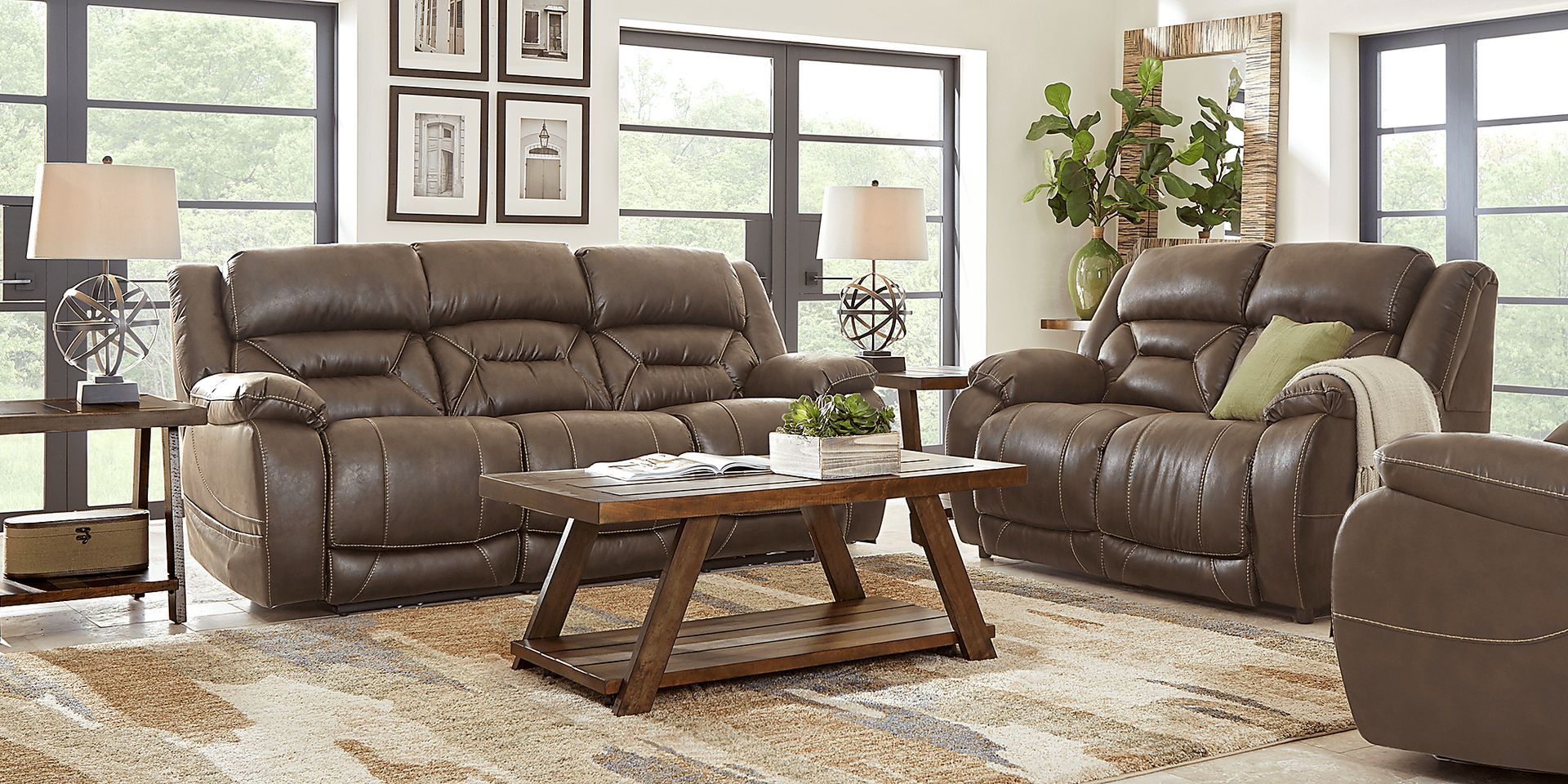 Griffin Valley Walnut 8 Pc Living Room with Triple Power Reclining Sofa - Image 1