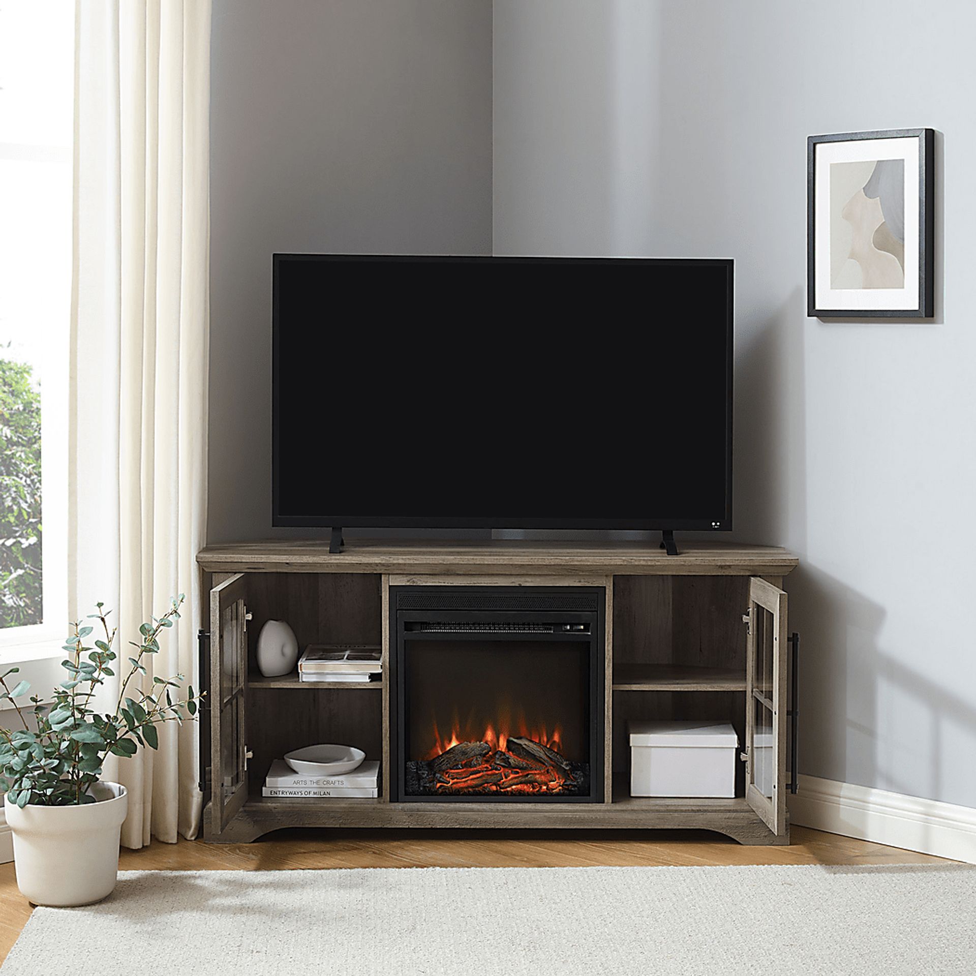 Grovecenter Gray 54 in. Console, With Electric Fireplace - Image 4