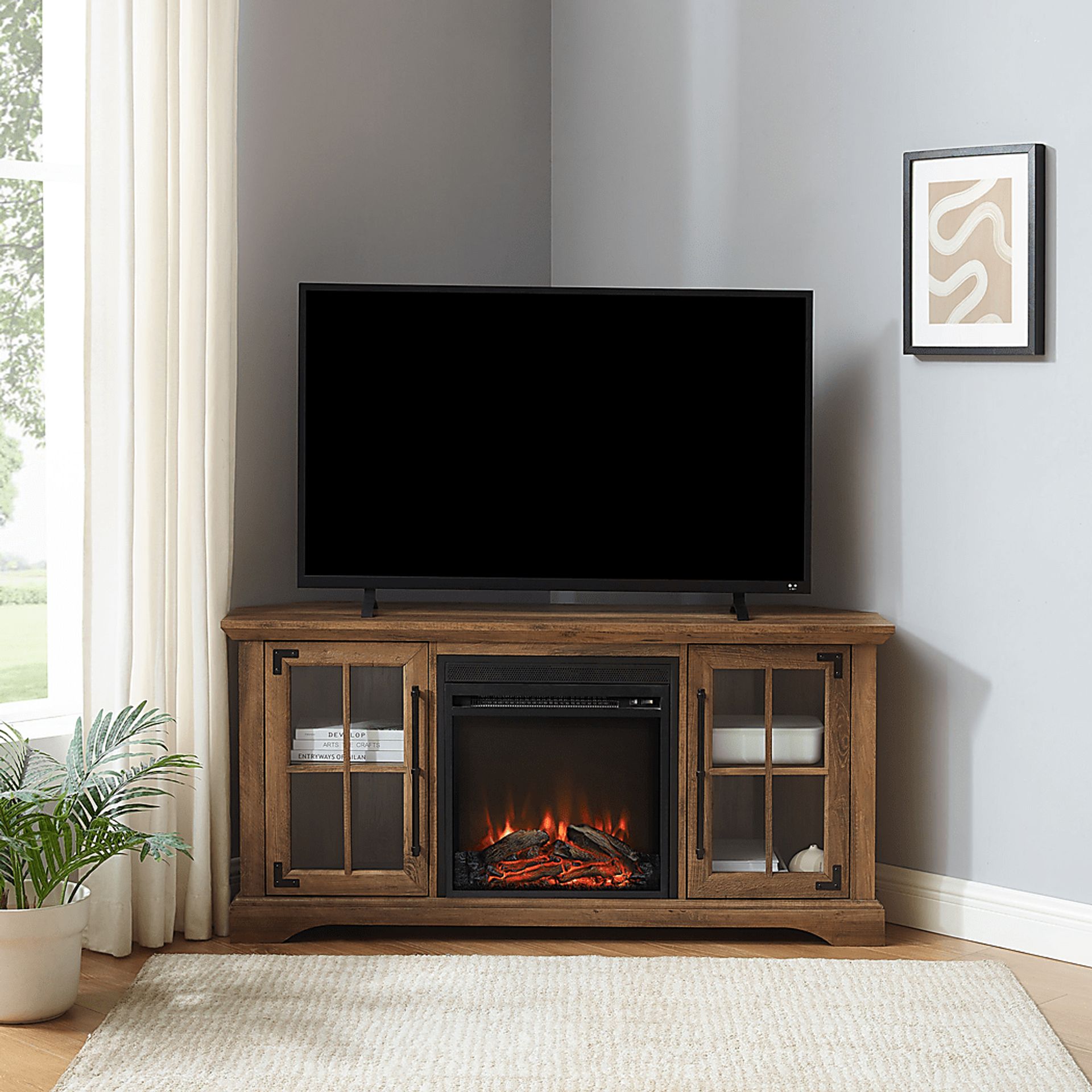 Grovecenter Oak 54 in. Console, With Electric Fireplace - Image 2