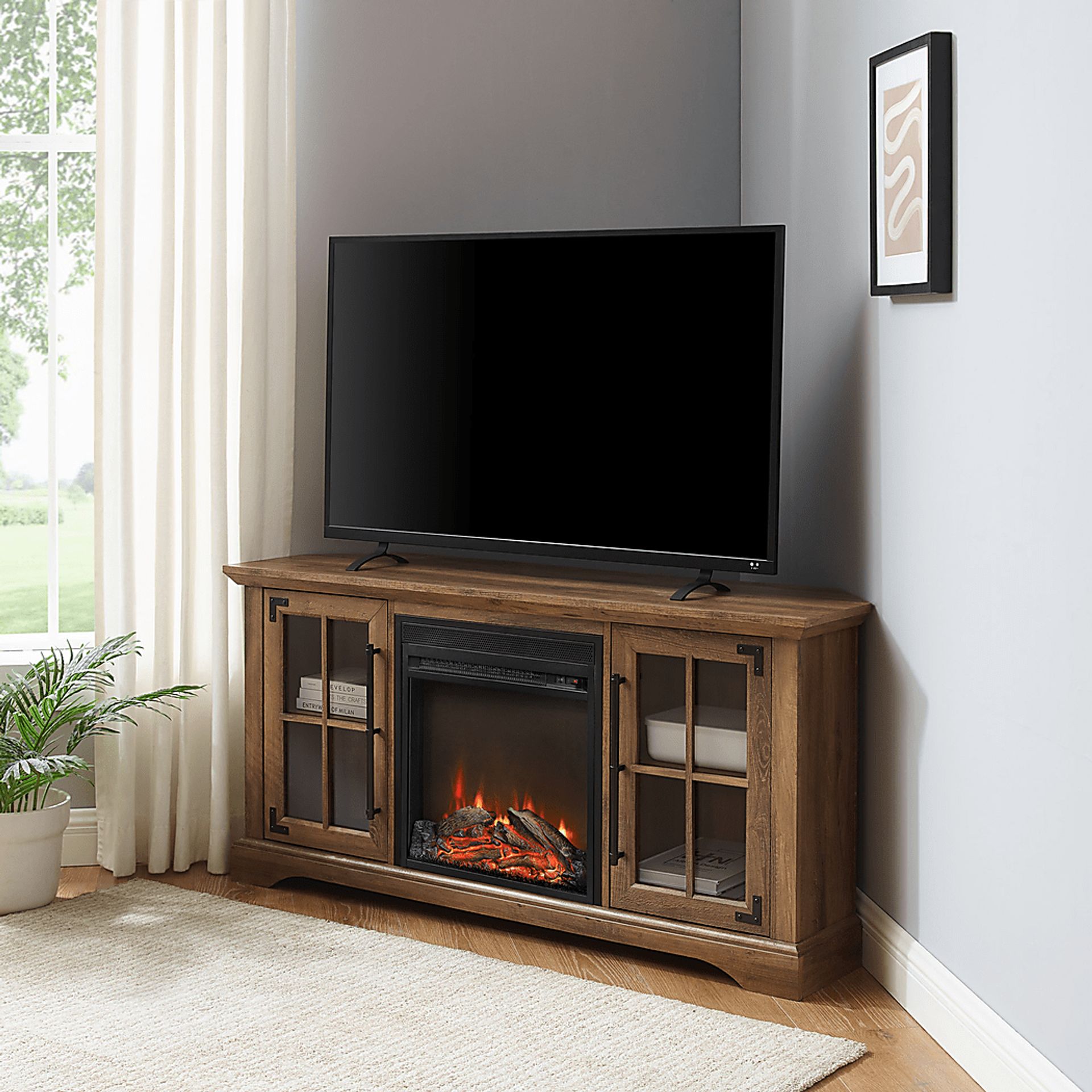 Grovecenter Oak 54 in. Console, With Electric Fireplace - Image 3