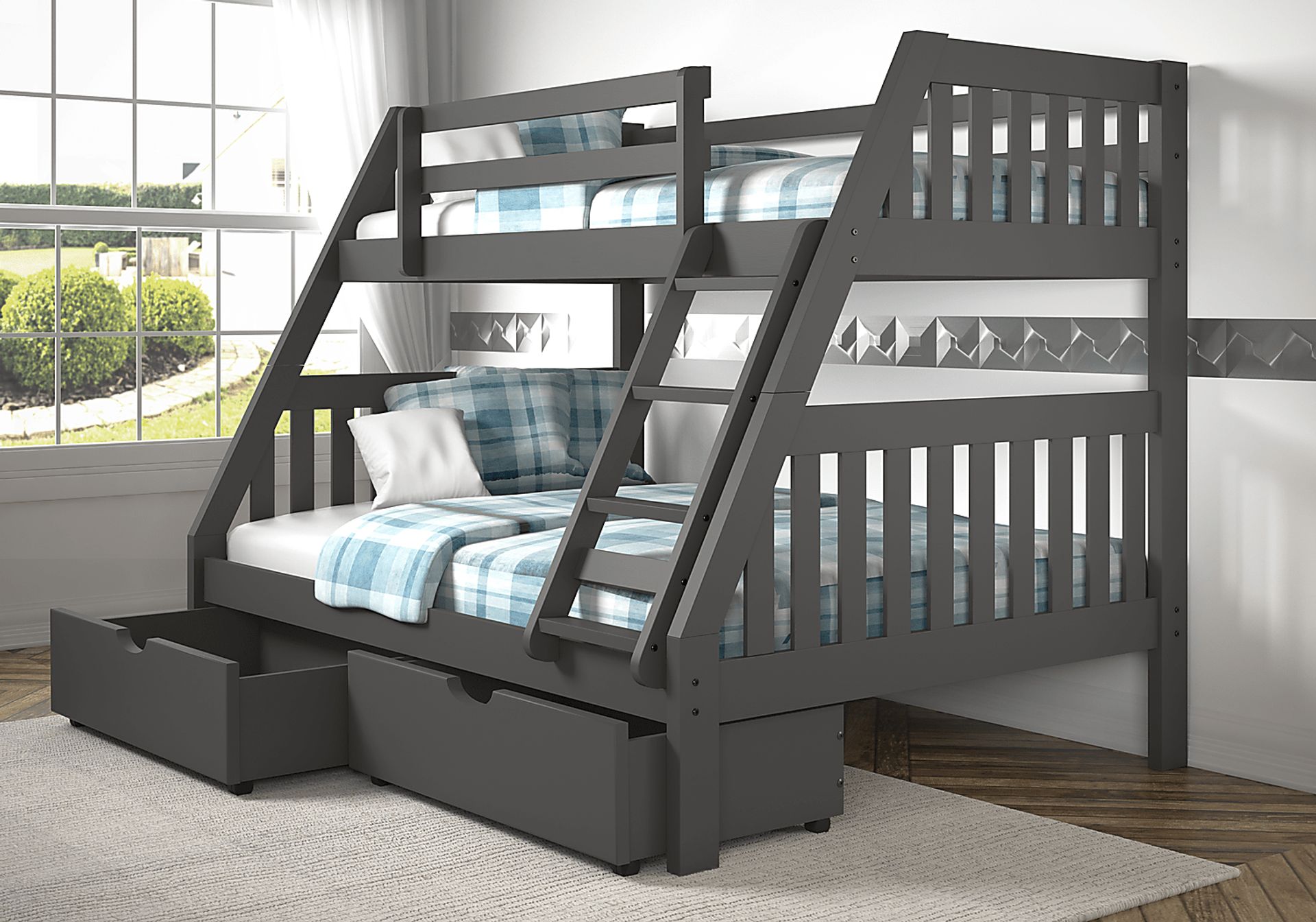 Gus Gray Twin/Full Bunk Bed with Storage Drawers - Image 2
