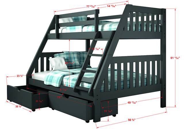 Gus Gray Twin/Full Bunk Bed with Storage Drawers - Thumbnail - Image 3