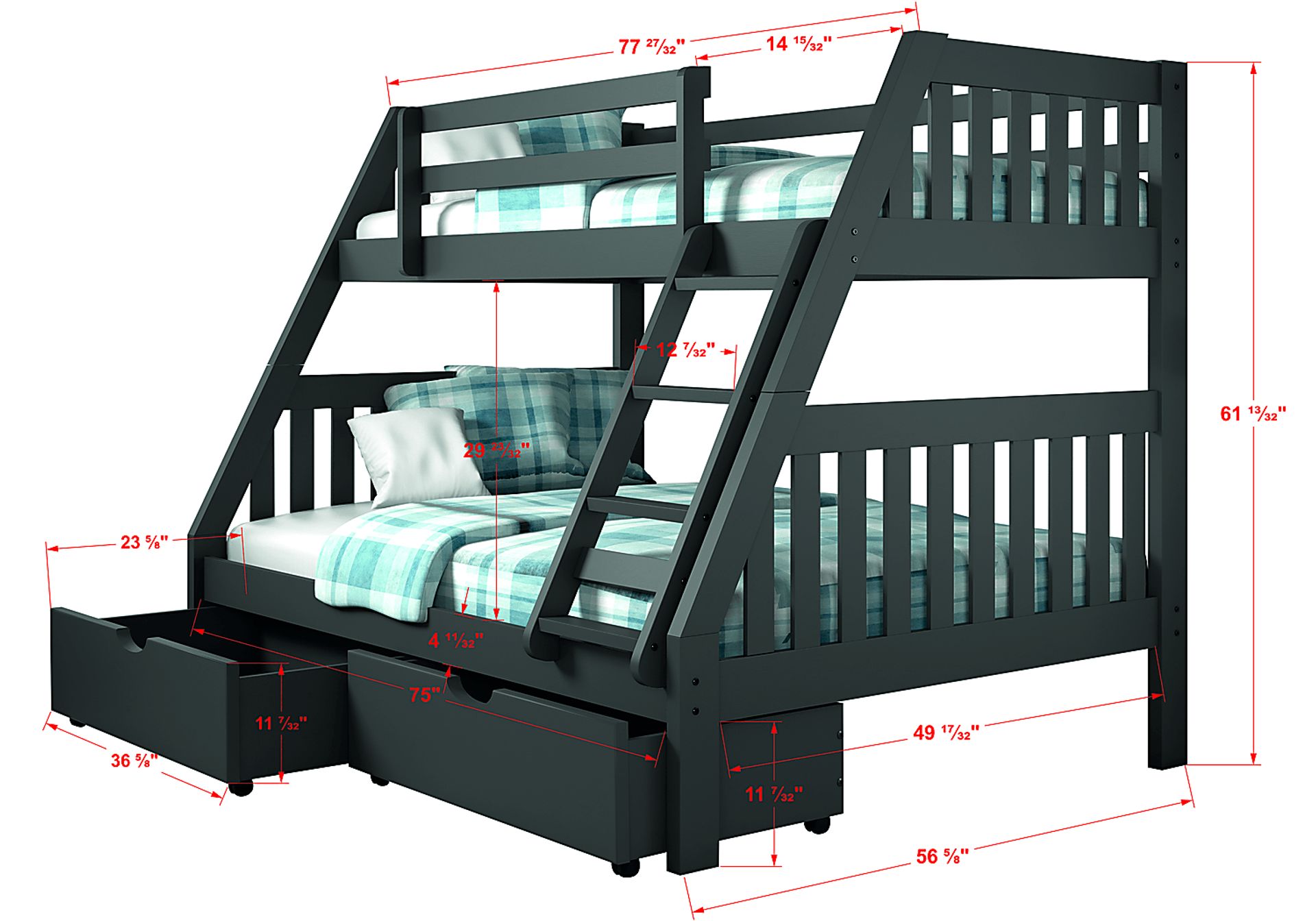 Gus Gray Twin/Full Bunk Bed with Storage Drawers - Image 3