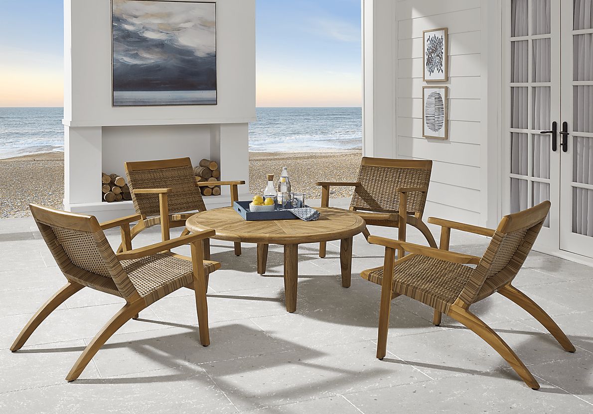 Hagen Teak 5 Pc Round Outdoor Chat Seating Set
