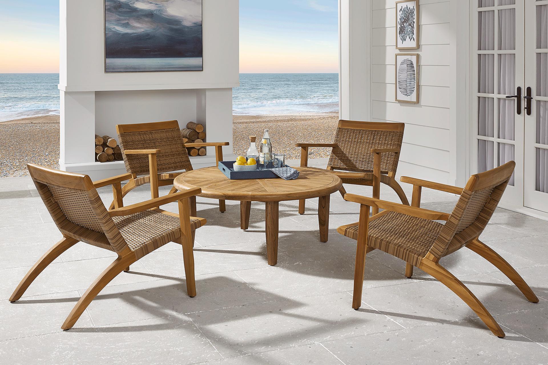 Hagen Teak 4 Pc Round Outdoor Chat Seating Set