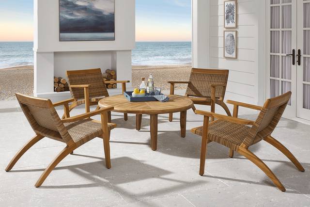 Hagen Teak 5 Pc Round Outdoor Chat Seating Set - Thumbnail - Image 1
