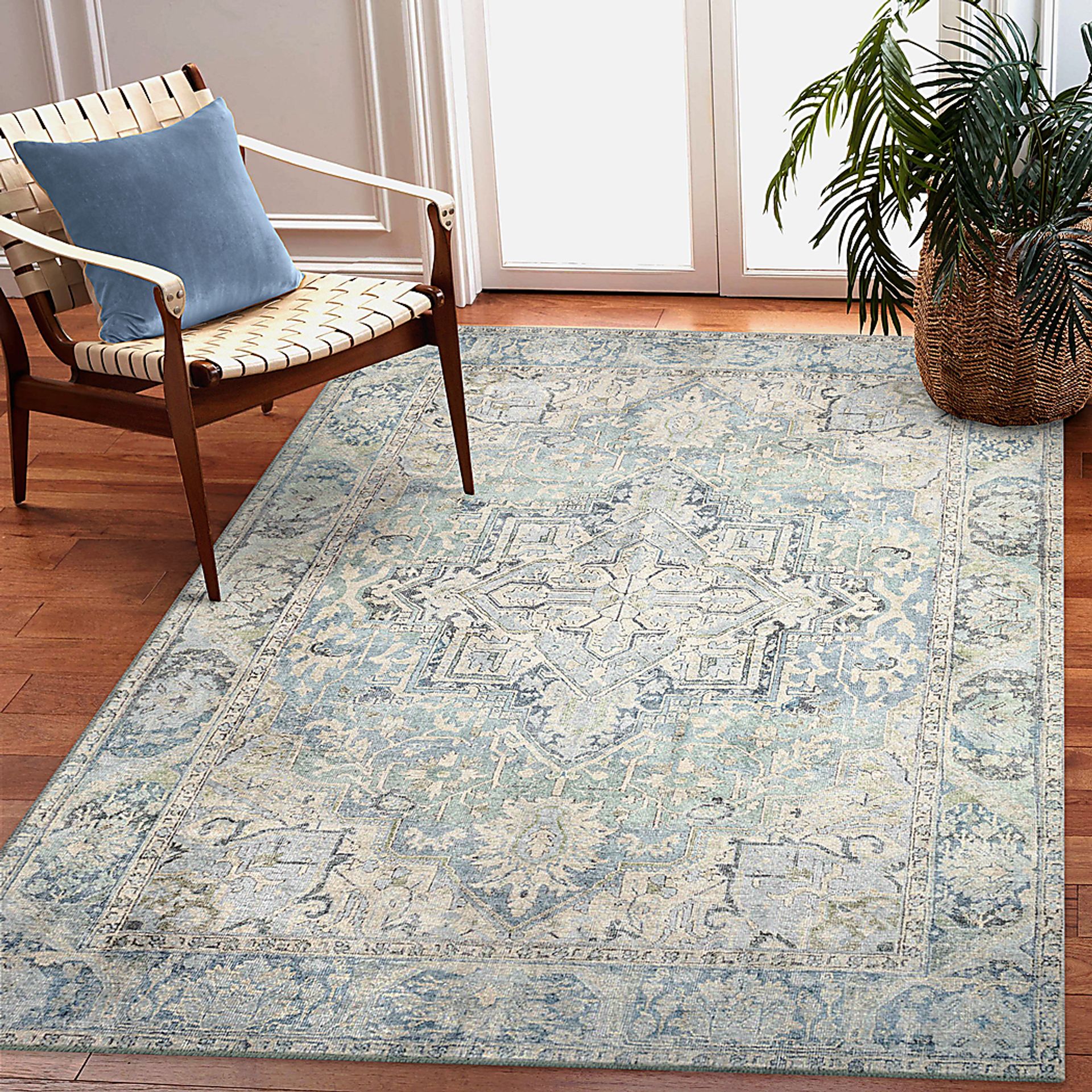Haldia Blue 6'3 x 9'6 Machine Washable Rug - Image 3