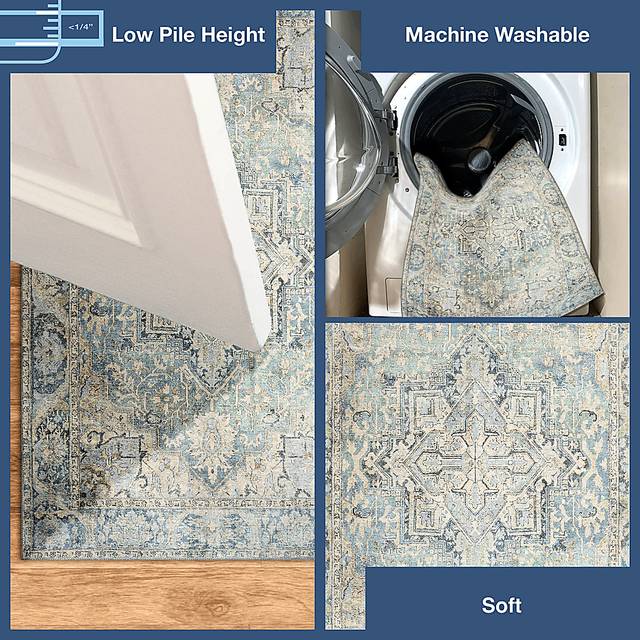 Haldia Blue 7'6 x 9'6 Machine Washable Rug - Thumbnail - Image 4