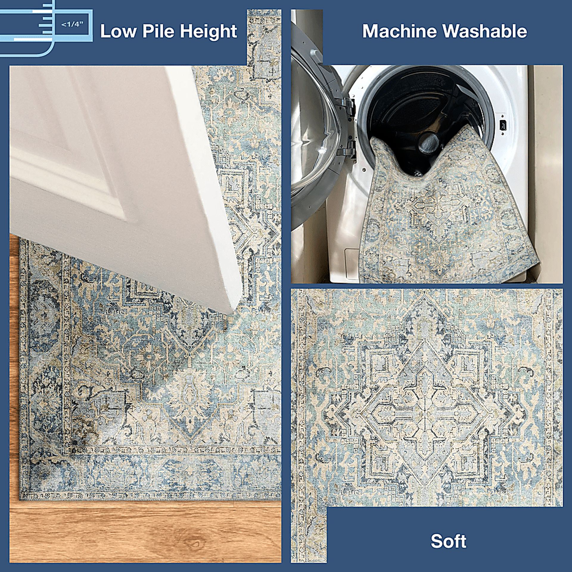 Haldia Blue 7'6 x 9'6 Machine Washable Rug - Image 4