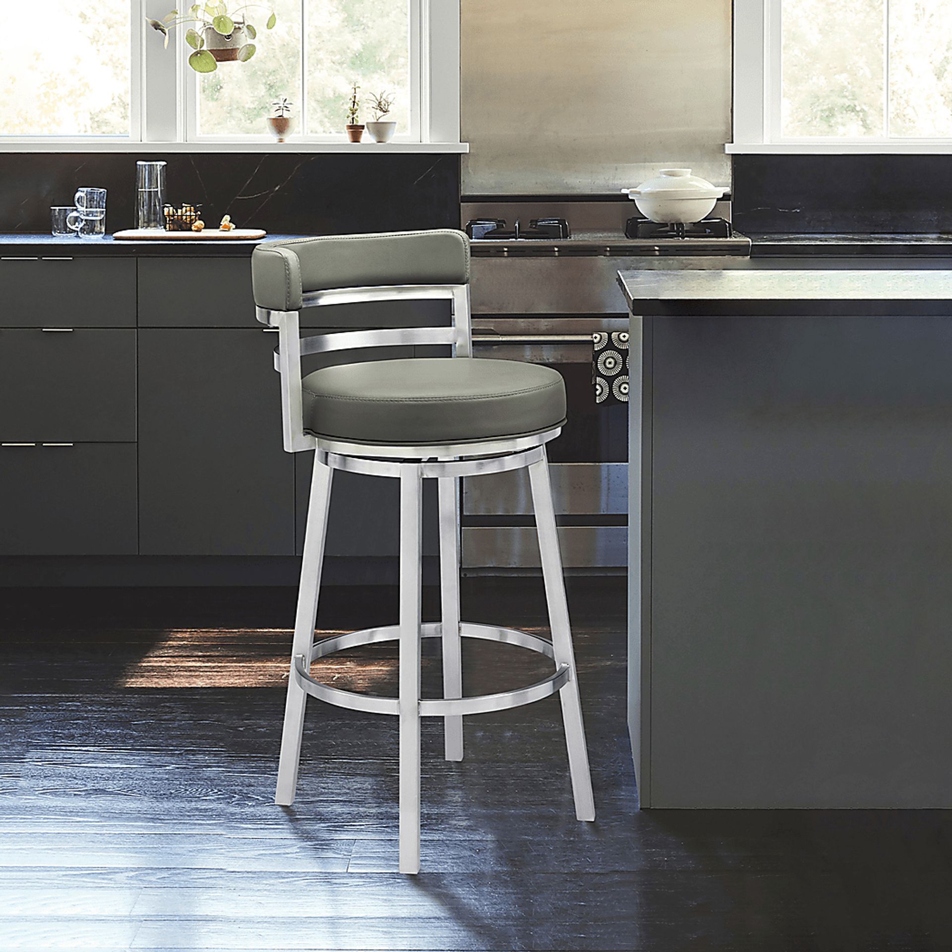 Haligue Gray Swivel Barstool - Image 2